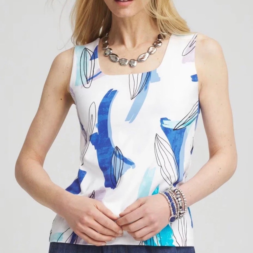 Chico's Women's Square Painted Neck Tank Size 4 XXL Multi Summer Beach Pima
